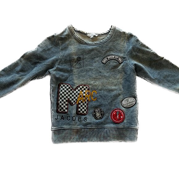 Little Marc Jacobs Distressed Denim Cotton Logo Patches Embroidery Sweatshirt 4 - Picture 3 of 14